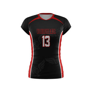Camiseta de Voleibol Personalizada para Mujer, Negra y Roja, Manga Corta, Sublimada, Uniforme de Equipo, Transpirable, de Secado Rápido - Product Image 2