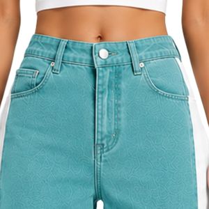 Turquoise Blue <b>Women</b> Wide Leg Jeans High Waist Loose Fit Denim Pants Casual Streetwear Fashion <b>Trousers</b> Trendy Baggy Style - Product Image 5