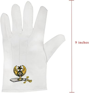 White Cotton Master Masonic Gloves Hand Embroidered Gold and red 32 degree wing up logo Masonic Gloves With OEM Design - Product Image 3