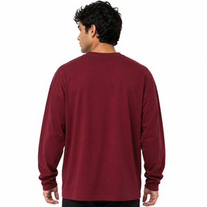 T-shirt à manches longues pour homme, style printemps-été, col en V, surdimensionné, tricoté, style sportif décontracté, respirant - Product Image 2
