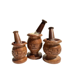 Set of Three Grinding Utensils Tools Handcrafted Wooden Mortar and Pestle Grinds <b>Herb</b> Spices Imam Dasta Hamam Dasta Jamal Dasta - Product Image 1