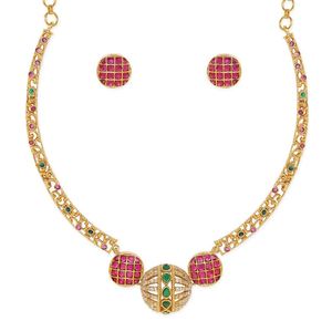 24K Gold Plated Ruby & Emerald CZ Studded Handcrafted Traditional Jewellery Set - Product Image 3