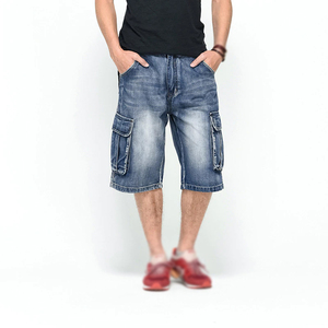 Pantalones Cortos Cargo de Mezclilla para Hombre, Cintura Media, Algodón Lavado, Casuales de Verano con Bolsillos - Product Image 1