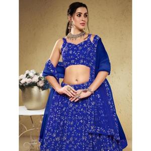 Paillettes bleues fantaisistes Georgette Sangeet Wear Lehenga Choli - Product Image 5
