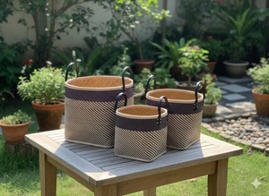 Handmade Decorative Woven Storage <b>Basket</b> Set Eco Friendly Laundry <b>Hamper</b> with Rope Handle for Home Organization and Decor - Product Image 2