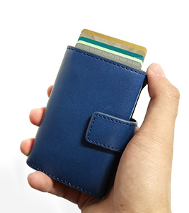 Top Ranking Tilonstar Pop-up <b>Wallet</b> Castello Oiled Waxy Leather Aluminum <b>Card</b> <b>Holder</b> Button RFID Protection Black Brown Navy - Product Image 5