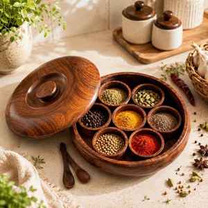 Wood Spice <b>Box</b> Organizer 7 Compartments Handmade Rustic Kitchen <b>Herb</b> Storage Container Durable Natural Wood Masala Spice Tools - Product Image 5