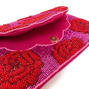 Handmade <b>Red</b> Rose Beaded Zipper Chain Strap Durable Coin <b>Purse</b> Clutch Floral Embroidered Evening Pouch Bridal Party Gift Custom - Product Image 2