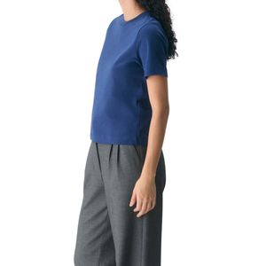 Women Blue Cotton T Shirt Casual Loose Fit Short Sleeve Crew Neck Tee OEM ODM Manufacturer Custom Wholesale Bulk NewStyle - Product Image 4