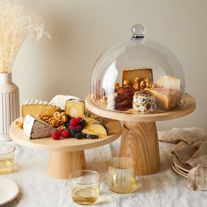 Soporte decorativo para pasteles, soporte de madera para servir con tapa de cristal, soporte redondo de madera para pasteles, soporte vintage para pasteles. - Product Image 4