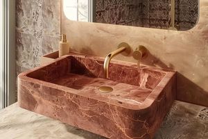Lavabo de Baño Moderno de Mármol Rojo Natural Rosso Levanto, Sobre Encimera, con Desagüe, para Uso en Almacenes - Product Image 3