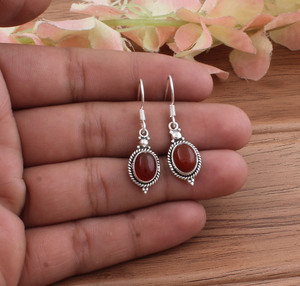 Boucles d'oreilles pendantes en onyx rouge faites à la main, argent sterling 925, onyx rouge naturel, artisanat artisanal de luxe, bijoux de mariage en pierres précieuses, vente en gros - Product Image 2