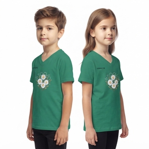 Camiseta Unisex para Niños con Estampado Floral, Cuello en V, Diseño de Flores, para Niños y Niñas, Ropa Casual, Impresión Personalizada, Venta al Por Mayor - Product Image 3