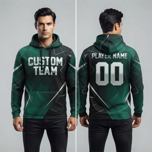 Custom Team <b>Name</b> Winter ODM Fleece <b>Hoodie</b> Pullover Sweatshirt Green Black Geometric Sports Fanwear Personalized Jogger - Product Image 3