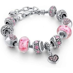 Set di Bracciali con Charm a Cuori Rosa Placcati Argento, Catena Regolabile con Perline per 7.5"+1.5", Gioielli alla Moda, Regali - Product Image 1