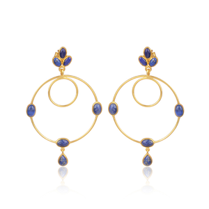 Boucles d'oreilles pendantes de créateur en argent 925 plaqué or avec lapis-lazuli, design classique et luxueux pour femme - Product Image 1