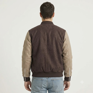 <b>Men's</b> Varsity <b>Jacket</b> Brown Beige Letter B Embroidered Casual Cotton Polyester Autumn Turn-down Collar Regular Sleeve - Product Image 6