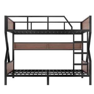 Queen Over Queen <b>Metal</b> <b>Bunk</b> <b>Bed</b> with Storage Shelves and Lights Space-Saving and Noise-Free Design Black Color - Product Image 6