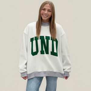 เสื้อสเวตเชิ้ตสีขาวทรงโอเวอร์ไซส์สำหรับผู้หญิง พิมพ์ลายตัวอักษร UND สีเขียว คอกลม แขนยาว ผ้าฝ้ายถัก สไตล์ฤดูใบไม้ร่วง - Product Image 1