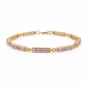 Pulsera de Plata de Ley 925 con Dije de Tanzanita y Eslabones Redondos, Bañada en Oro y Rodio - Product Image 1