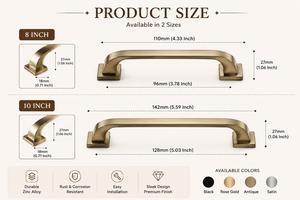 KELLTON Midcentury Modern Square ZAMAK Furniture Handles & <b>Drawer</b> <b>Pulls</b> for Kitchen Cabinets Wardrobes 8" 10" Durable Anti-Rust - Product Image 6