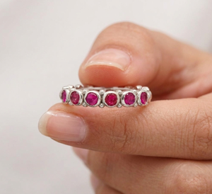 925 Solid Sterling Silver Bezel Setting Engagement Band <b>Ring</b> Full Eternity Natural Ruby Healing Gemstone IGI Certified Party - Product Image 1