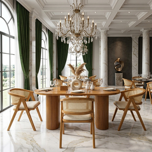Ensemble de salle à manger haut de gamme Aurevia en teck et rotin, avec plateau ovale classique moderne, en bois de Java biologique, pour banquets, vente en gros B2B - Product Image 3