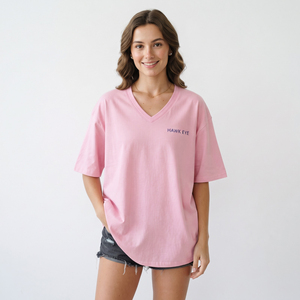Camisetas de Verano para Mujer de Alta Calidad, Cuello en V, Color Rosa Sólido, Talla Grande, Logotipo Personalizado, Algodón GSM - Product Image 4