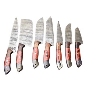 Ensemble de 7 couteaux en acier damas faits à la main, ensemble de couteaux de chef professionnels avec étui et fourreau - Product Image 1