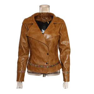 <b>Women's</b> Casual Street <b>Jacket</b> with Faux Leather Finish Soft Lightweight Genuine Leather Waterproof & Windproof Linen/Nylon Lining - Product Image 5