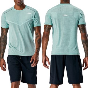 Wholesale <b>Men's</b> Slim Quick Dry Reflective Strip <b>T</b>-<b>Shirt</b> Breathable <b>Cool</b> Fitness Running Gym Fitness Sets Round Neck Short Sleeve - Product Image 1