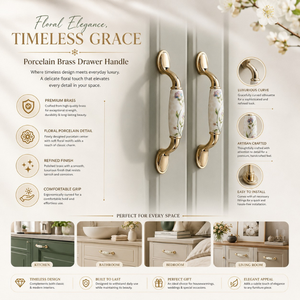 Luxury Floral Ceramic Brass <b>Drawer</b> Handle Decorative Cabinet <b>Pull</b> Premium Furniture Hardware for Wardrobes <b>Drawers</b> and Cabinets - Product Image 5