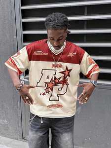 Maillot de football surdimensionné personnalisé noir et bleu en maille, imprimé papillon, streetwear unisexe, t-shirt de sport, vente en gros OEM - Product Image 6