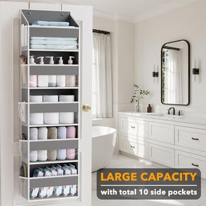 Organizador para Colgar Sobre la Puerta con 5 Bolsillos Grandes y 10 Bolsillos Laterales de Malla, Estante de 5 Niveles con Ventana Transparente - Product Image 3