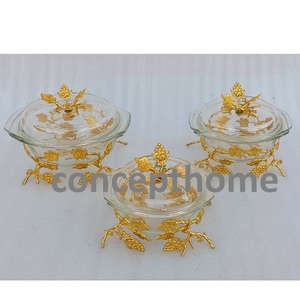 Tazón de Servir Personalizable de Porcelana Hecha a Mano Ecológica con Base de Metal y Cristal de Lujo, Diseño Floral Moderno, para Bodas, Fiestas y Eventos - Product Image 5
