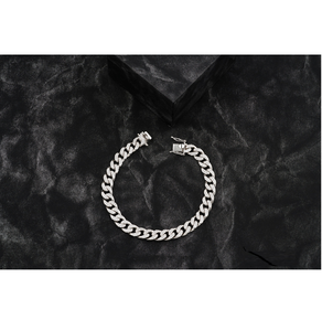 Men's 925 Silver Chain Link <b>Bracelet</b> With Diamond Lock Clasp Hiphop Style Everyday Wear - Product Image 2