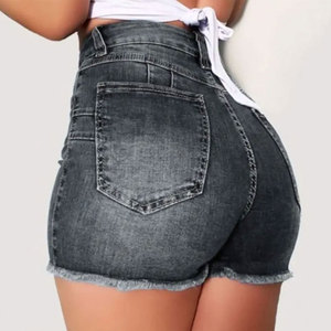 Women <b>High</b> <b>Waist</b> Distressed Denim <b>Shorts</b> Women Skinny Fit Button Closure Summer Casual Acid Washed <b>Jean</b> <b>Shorts</b> - Product Image 4