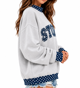 Sudadera Oversize Personalizada para Mujer con Cuello Alto, Diseño a Cuadros, Apliques de Letras, 100% Algodón, Informal, para Otoño - Product Image 2