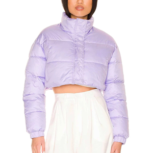 Blouson matelassé lavande à col montant, coupe-vent, épais, décontracté, pour l'hiver, unisexe, coupe régulière, longueur courte - Product Image 5