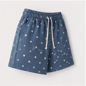 Shorts de détente surdimensionnés pour femmes, en denim bleu foncé à pois, avec cordon de serrage - Product Image 4