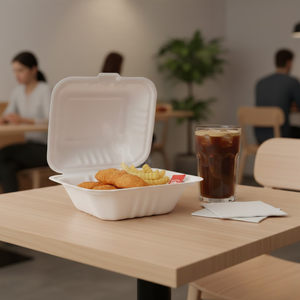 Lonchera Ecológica de Bagazo |   Envase desechable compostable de caña de azúcar tipo clamshell para ensaladas y pasteles, caja de embalaje para llevar comida. - Product Image 4