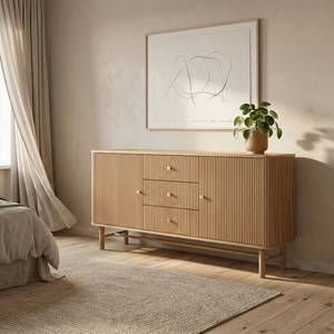 Cómoda Minimalista Kaede de Madera de Teca Maciza con 3 Cajones, Acabado Natural, para Dormitorio, Almacén y Muebles de Interior Comerciales - Product Image 2