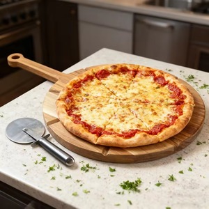 Acacia Wood Pizza Peel Round Cutting Board Serving Platter Cheese Board with Handle Charcuterie Board - Product Image 3
