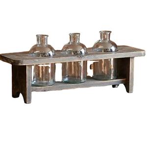 Support à fleurs en bois avec 3 vases à bouteilles - Product Image 1