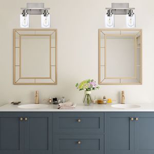 Lámpara de Pared Moderna para Baño E26, Níquel Cepillado con Pantalla de Vidrio Transparente y Espejo, para Iluminación de Cocina - Product Image 1