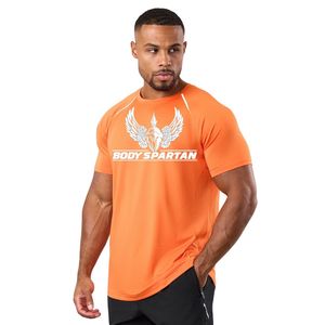 Mens Orange <b>Athletic</b> Graphic Print TShirt Casual Short Sleeve Crew Neck Sportswear Lightweight Breathable Summer Gym Fitness Tee - Product Image 1