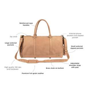 Bolsa de Viaje de Cuero Genuino, Estilo Minimalista y Elegante, Bolsa de Fin de Semana Vintage, para Hombre y Mujer, Gran Capacidad, Equipaje de Mano Moderno - Product Image 3