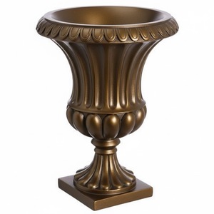 Urne de jardin en métal finition argentée avec base carrée, jardinière classique d'extérieur pour la décoration de fleurs et de plantes vertes, urne de jardin - Product Image 3