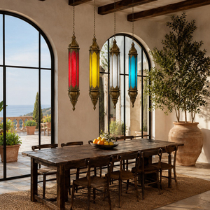 Juego de 4 faroles colgantes de estilo mediterráneo, luces colgantes de cristal coloridas, montaje en techo, decoración interior para decoración del comedor - Product Image 1