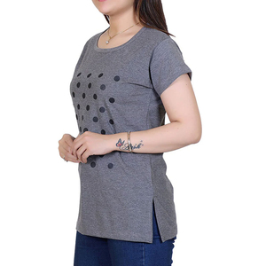 Camiseta de Mujer, Gris, Manga Corta, Cuello Redondo, Informal, Cómoda, Ligera, para Uso Diario, 100% Algodón, Antiarrugas - Product Image 4